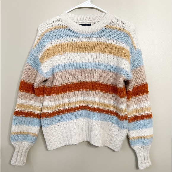 American Eagle Outfitters Sweaters - American Eagle Tan White Striped Crewneck Sweater